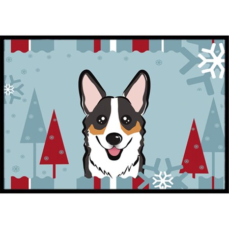 Carolines Treasures Winter Holiday Tricolor Corgi Indoor and Outdoor Mat- 18 x 27 in. BB1751MAT